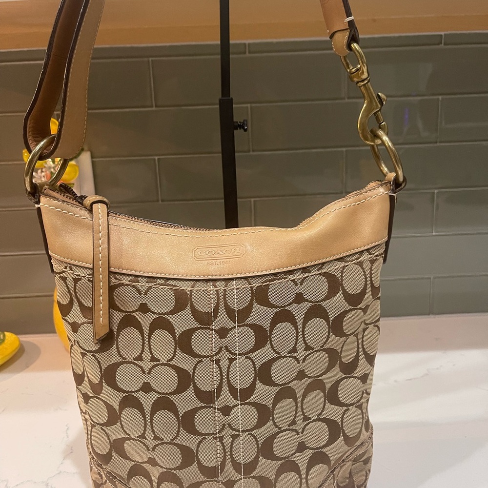 Coach Signature Canvas Shoulder Bag in Brown and Tan